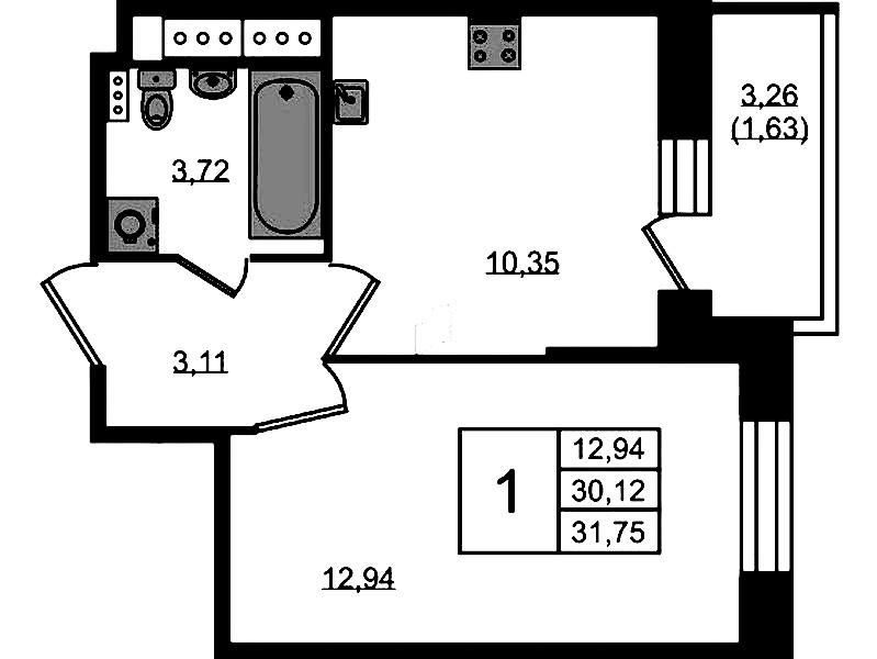1-комнатная квартира 31.75 м², 3/11 эт., ЖК «Новое Колпино»